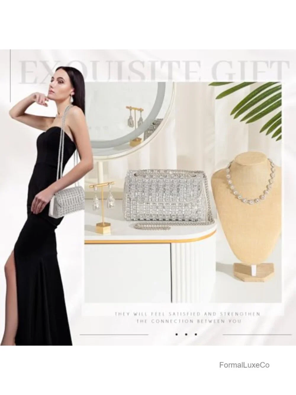 Rhinestone Clutch and Jewelry Set for Women Evening Wedding Formal